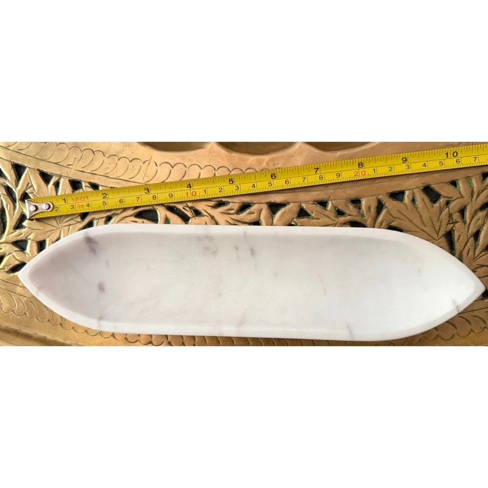 bidk home White Marble Decorative Tray Boat Shape Catchall Made in India 44055S